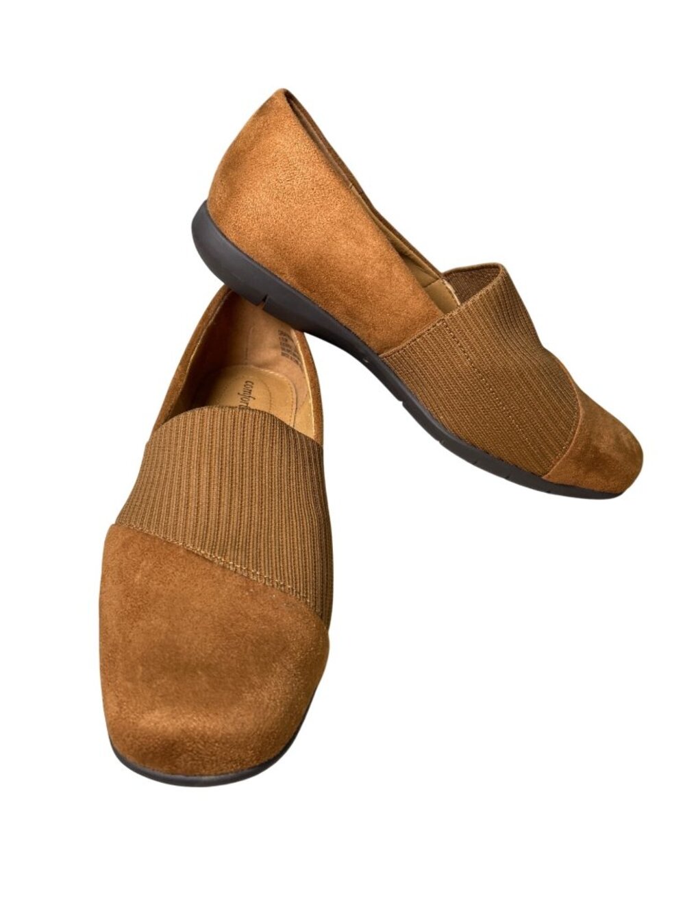 Comfortview Brown Suede Feel Fabric Slip-On Loafers Women's 10W Cushioned Soles